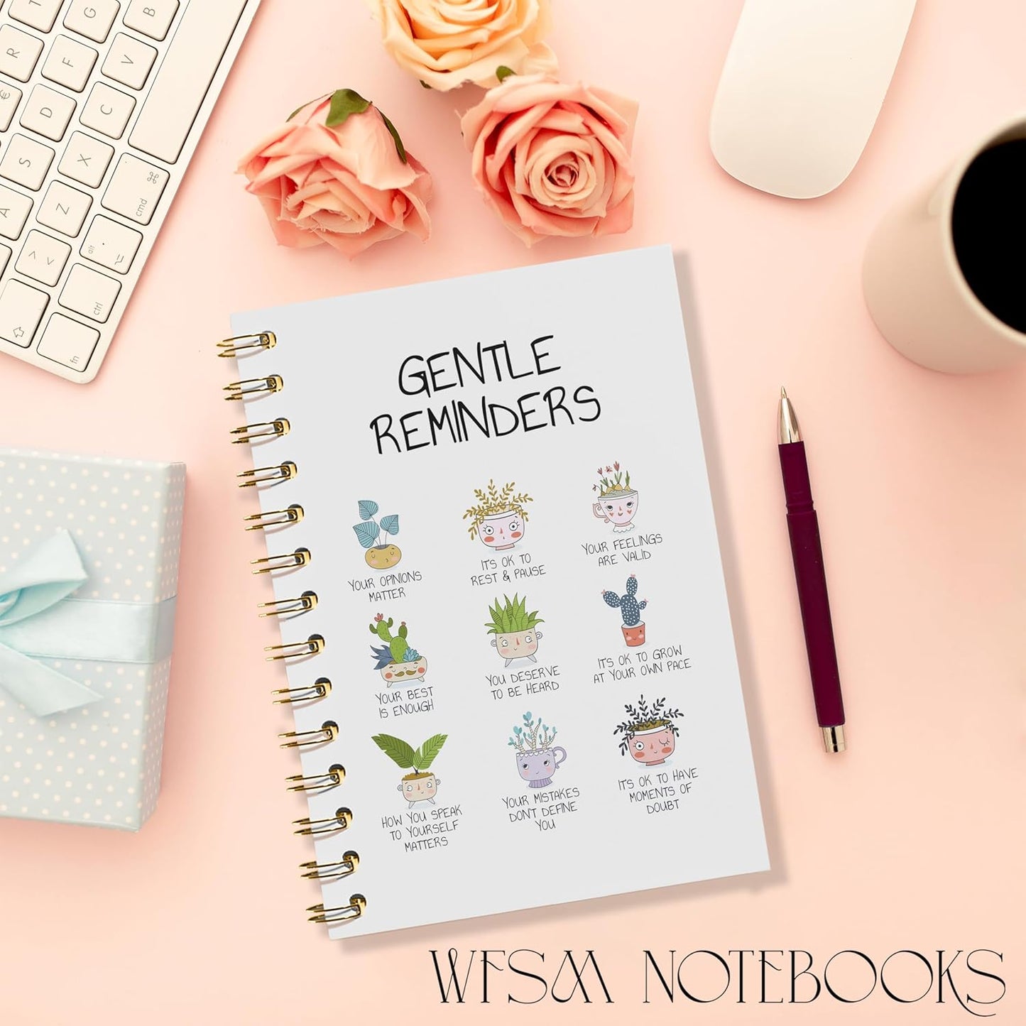 WFSM Daily Affirmations Notebook - Inspirational Journal, Mental Health Notebook, Positive Gifts Hardcover Spiral Notebook, Inspiring Quotes Journal for Women, 5.5x8.3 Inches