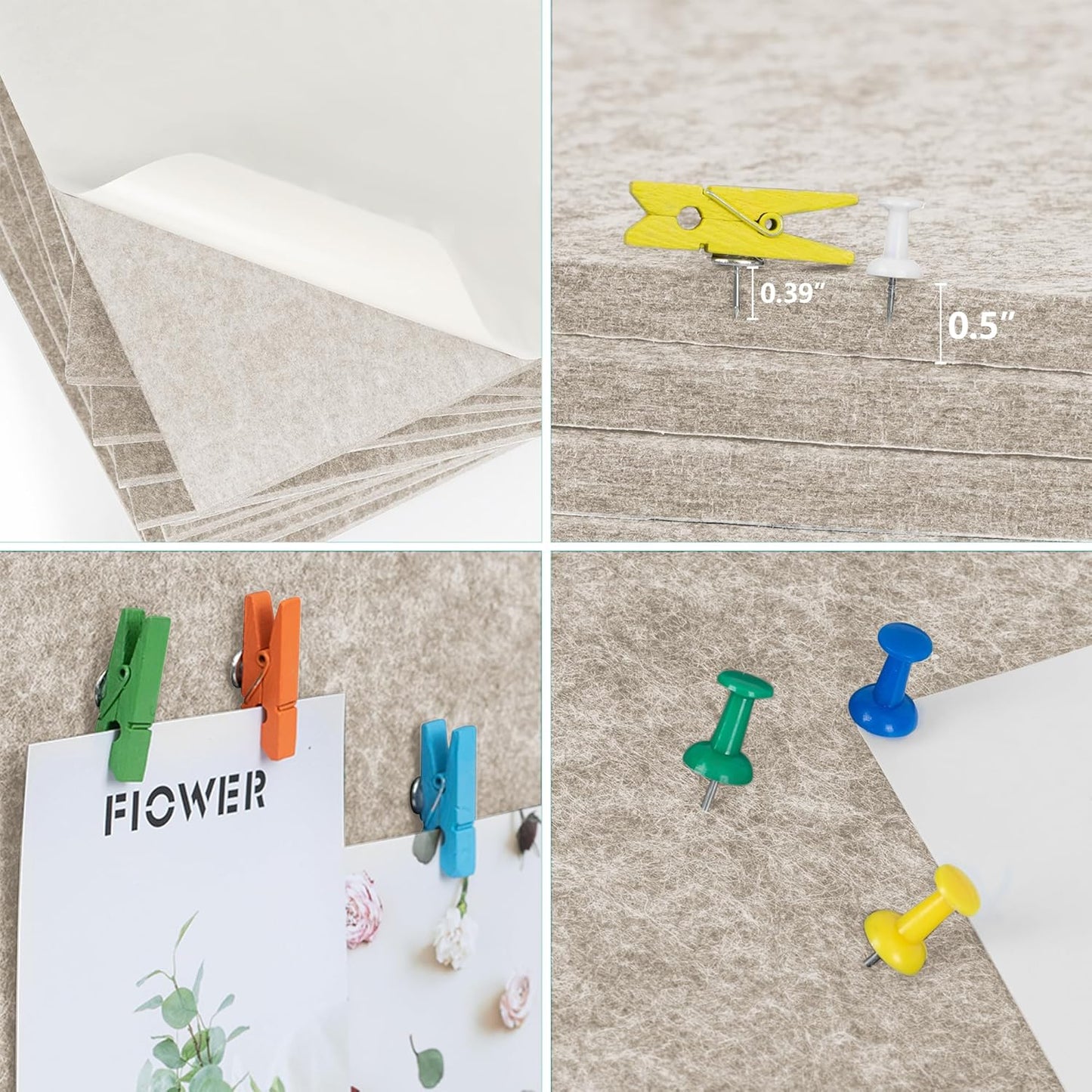AKTOP Cork Bulletin Board 12x12, 1/2" Thick Felt Cork Board Tiles 6 Pack, Small Square Pin Board for Wall, Self Adhesive Corkboards with 60 Push Pin Wood Clips for School, Home & Office, Latte - Lumora Desk
