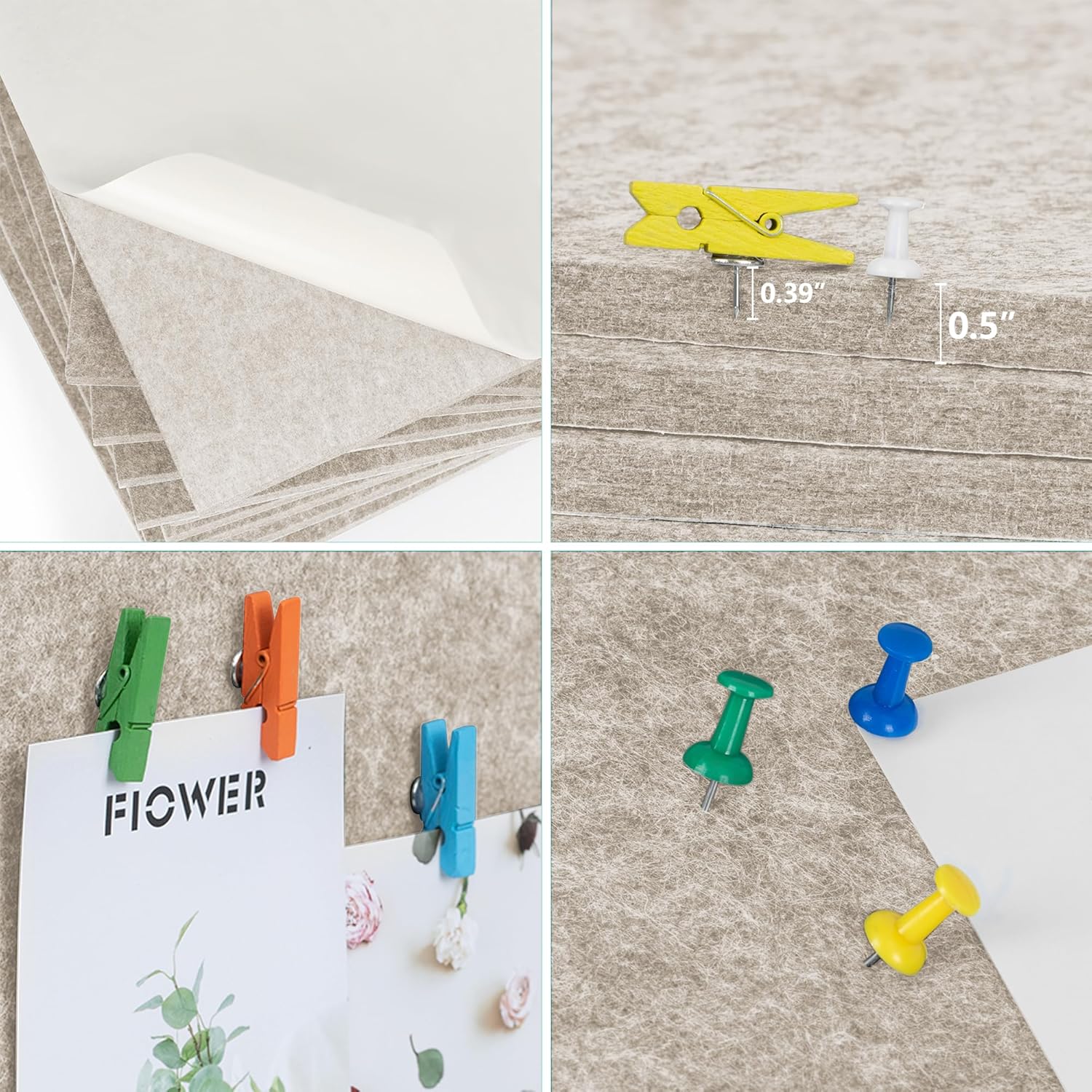 AKTOP Cork Bulletin Board 12x12, 1/2" Thick Felt Cork Board Tiles 6 Pack, Small Square Pin Board for Wall, Self Adhesive Corkboards with 60 Push Pin Wood Clips for School, Home & Office, Latte - Lumora Desk