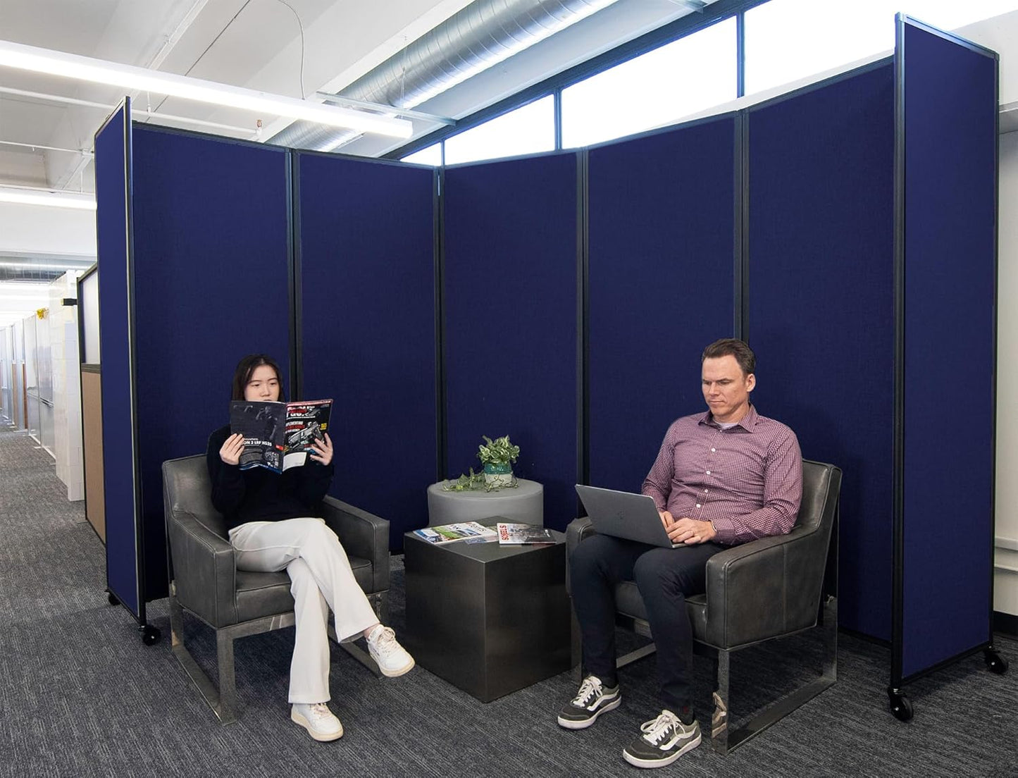 Versare Room Divider 360 Portable Wall Partition | Folding Panels | Large Freestanding Divider | Locking Wheels | Temporary Room Separator | 14' x 7'6'', Royal Blue