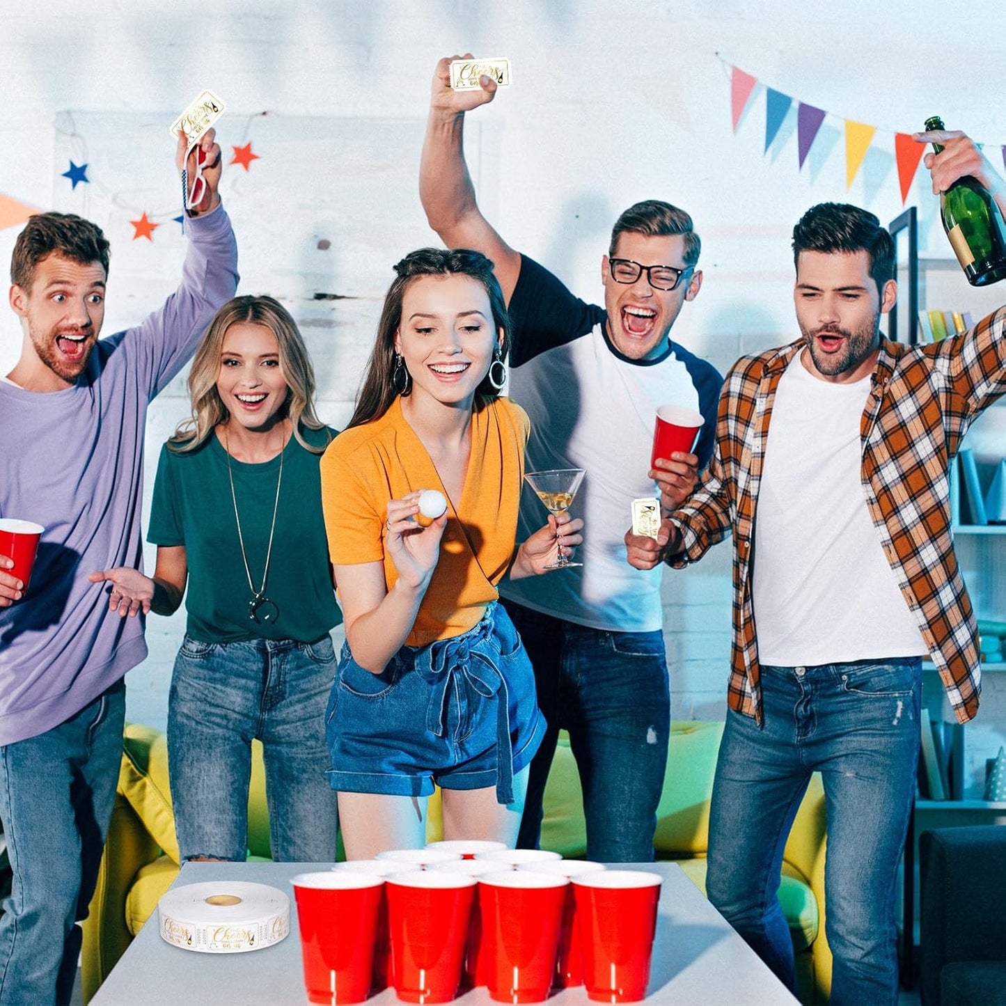 1000 Pcs Drink Ticket Single Raffle Tickets Roll Golden Cheers Free Drink Ticket for Events Wedding Work Formal Parties Leisure Class Reward