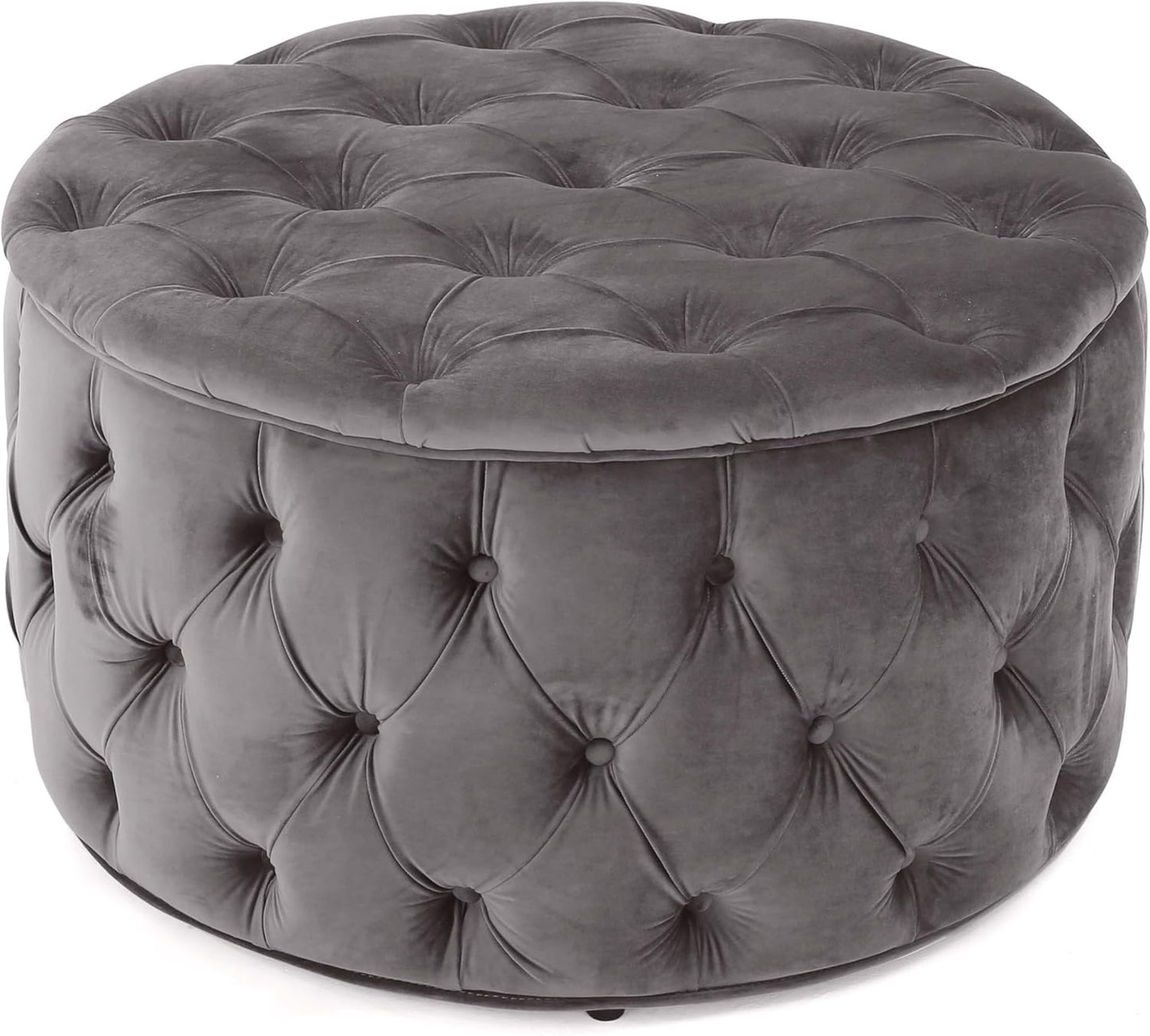 29.5'' Velvet Ottoman Large Round Ottoman Coffee Table Button Tufted Upholstered Foot Stool Oversized Footrest for Living Room Bedroom (Grey)