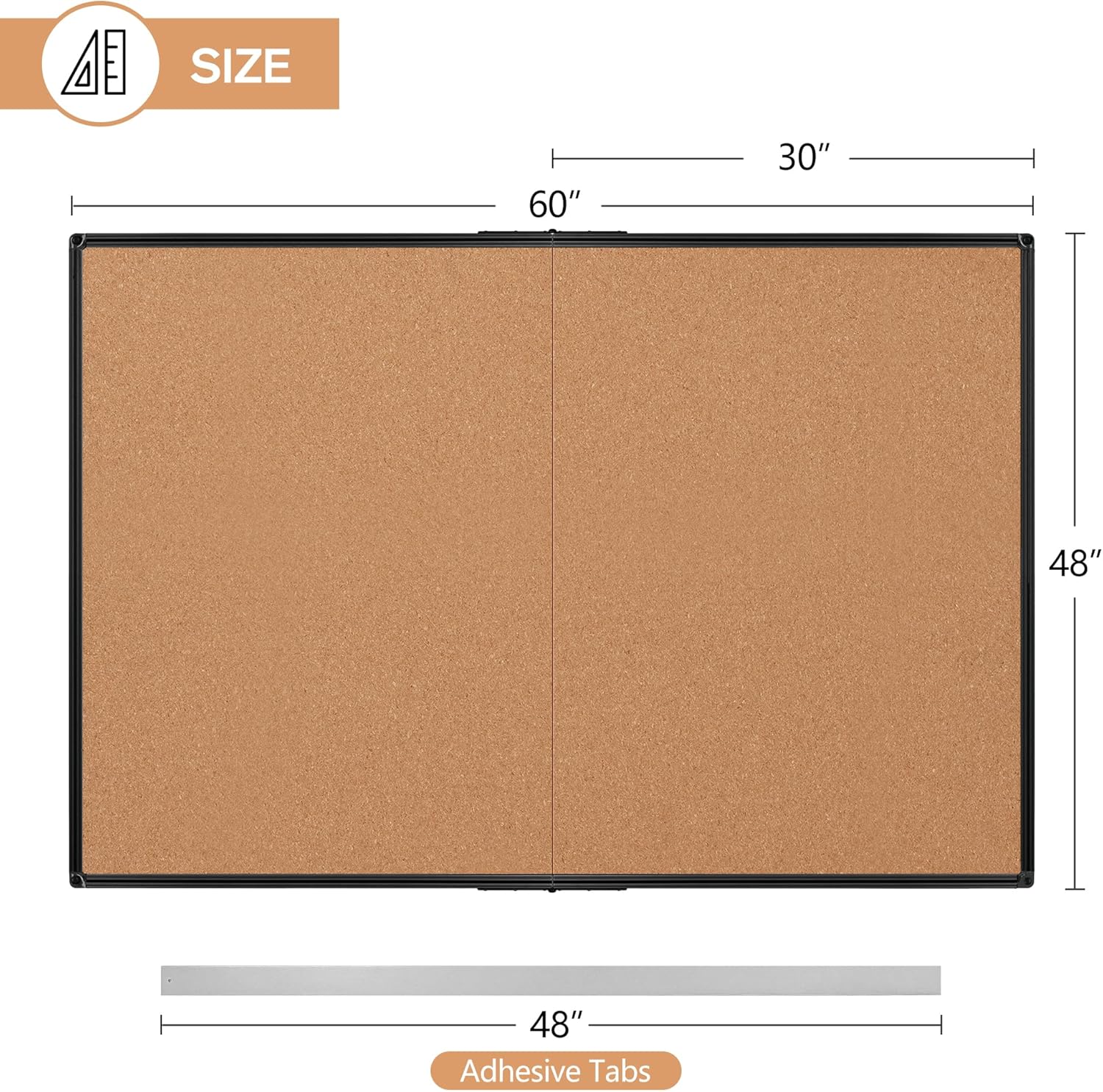 Board2by Extra Large Cork Bulletin Board 60" X 48", Foldable Notice Pin Board for Wall, Black Aluminum Framed 5'x4' Corkboard, Wall Mounted Noticeboard with 36 Push Pins for School, Home & Office - Lumora Desk