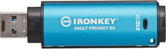 Kingston Ironkey Vault Privacy 50 USB-A 512GB Encrypted Flash Drive | FIPS 197 Certified | XTS-AES 256-bit | BadUSB and Brute Force Protection | Mult-Password Option | IKVP50/512GB
