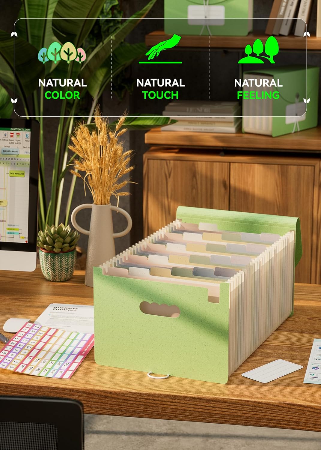 Accordion File Organizer, 26 Pockets Wheat Straw Expanding File Folder, Monthly Bill Receipt Organizer, A-Z Tabs, 100% BPA Free, Return to Nature, Healthy Living, Letter/A4 Size - Mint Green