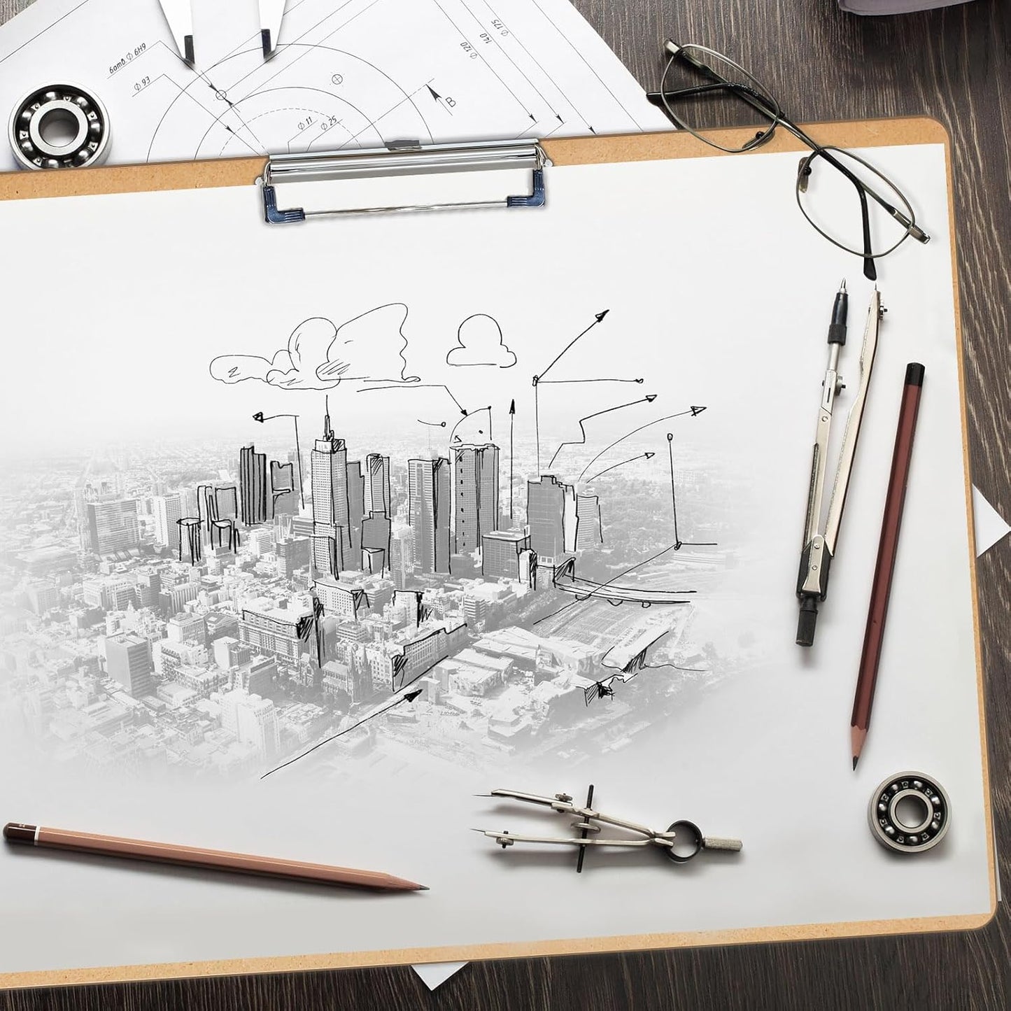 10 PCS Extra Large 11x17 clipboard, Wood Cleats with Low Profile Clips for Drawing, Sketching, and Art Boards, Horizontal Wood Lapping, Landscape Layout