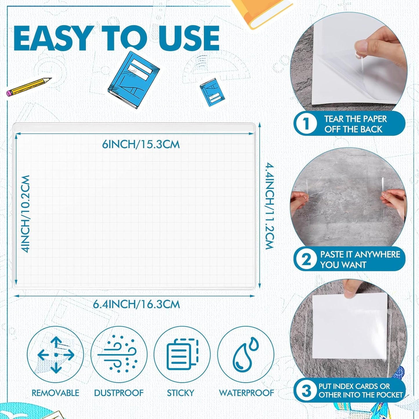 Outus Self Adhesive Shop Ticket Holders Clear Plastic Sleeves Adhesive Pockets Work Order Job Ticket Holders for Home Office Posting Signs(6 x 4 Inch,30 Pcs)