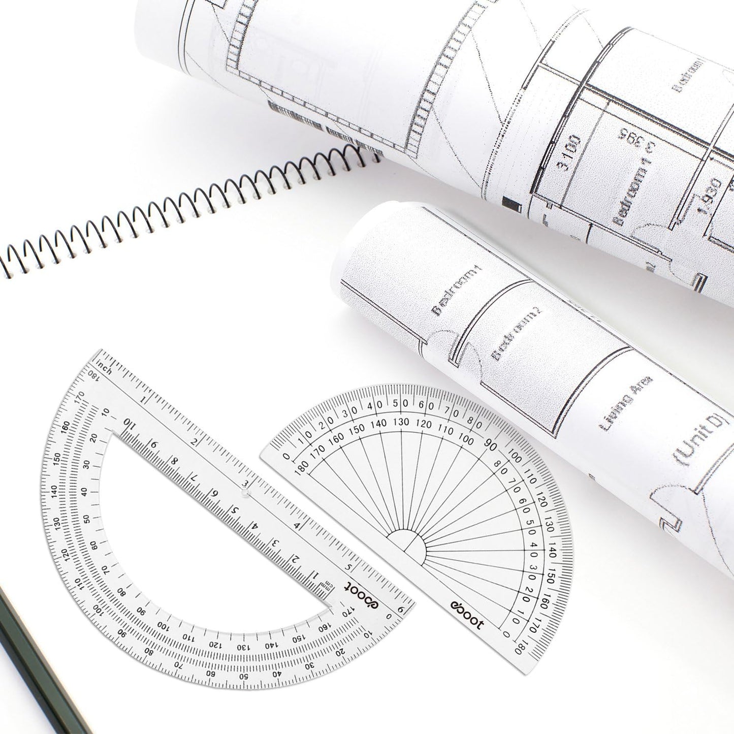 EBOOT 2 Pcs Plastic Protractor Clear 180 Degrees Transparent Protractor for Geometry, 4 Inch and 6 Inch