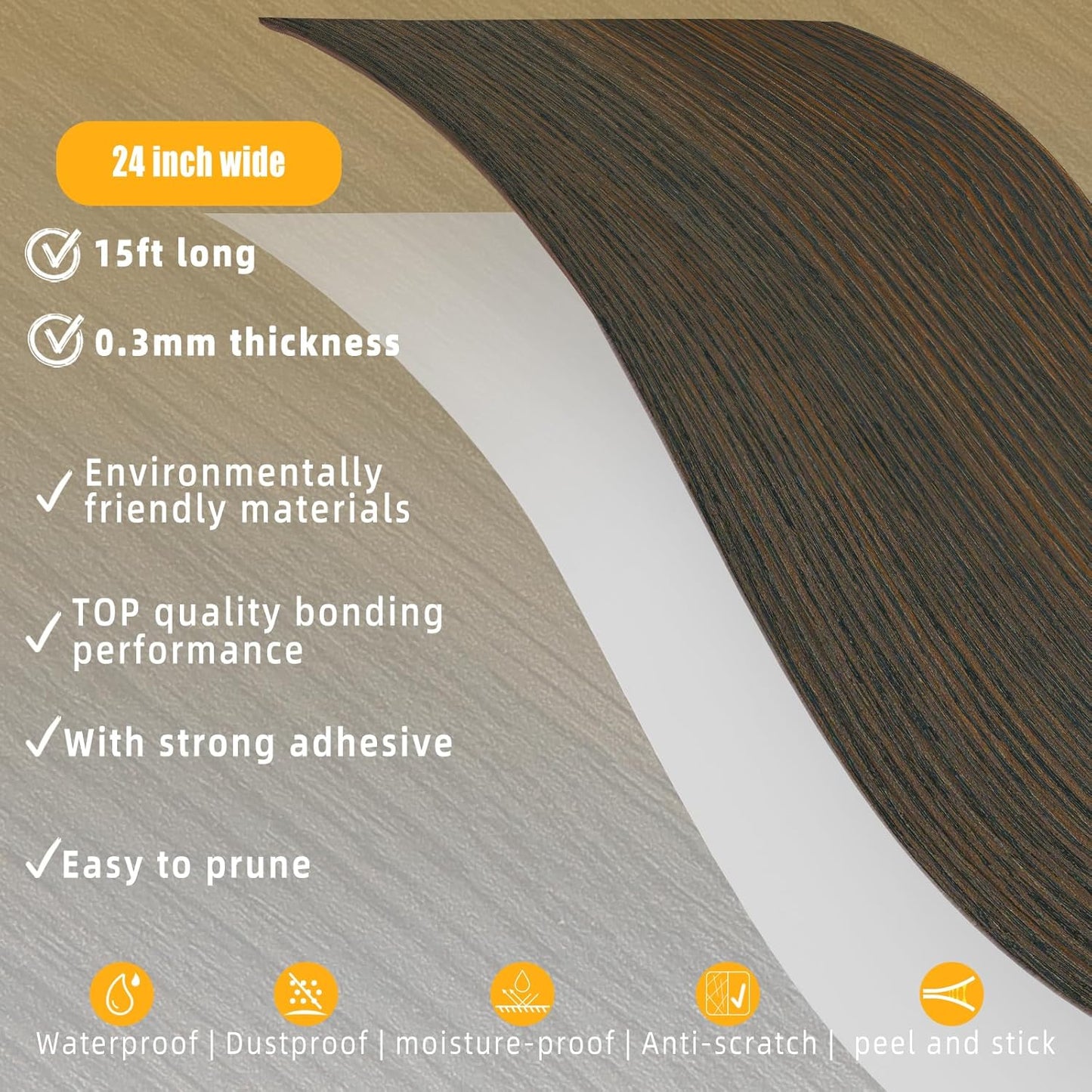 GSCIT Club Brown Walnut Wallpaper, 24 inch X 15ft Self Adhesive Wood Grain Repair Tape Patch for Tables, Chairs, Baseboards, Doors, Windows, Floors, Handicraft DIY.