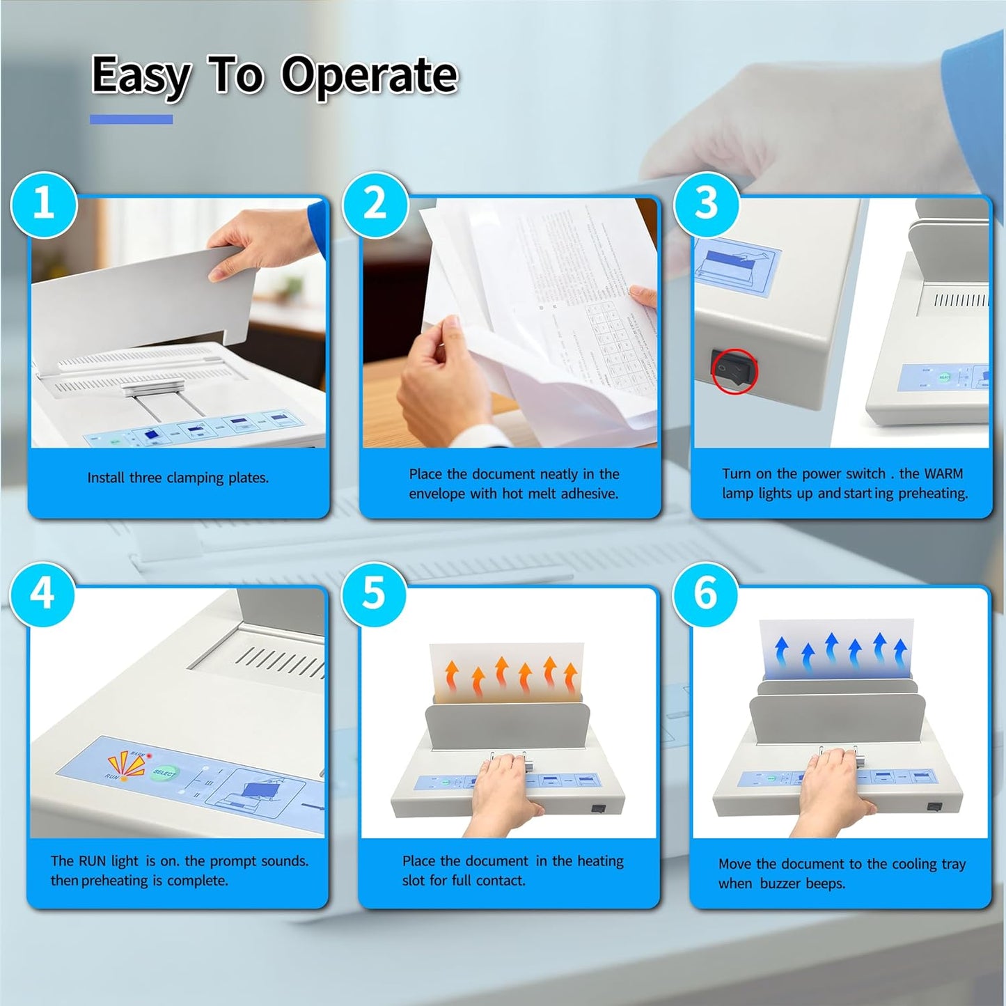 Thermal Binding Machine, 500 Sheets Capacity 50mm Thickness - 110V Hot Melt Binder Compatible with A3(Short Edge)/A4/A5/A6 Documents