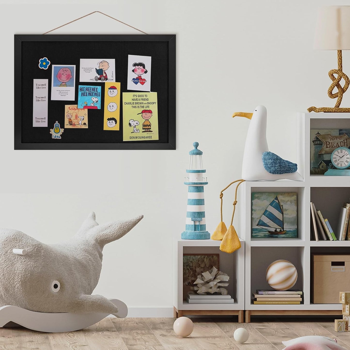 Black Cork Board Bulletin Board 16.7" x 11", Small Linen Corkboards with Frame for Walls, Cute Picture Display Pin Board Vision Board for Room School Office Bedroom 8 Pushpins - Lumora Desk