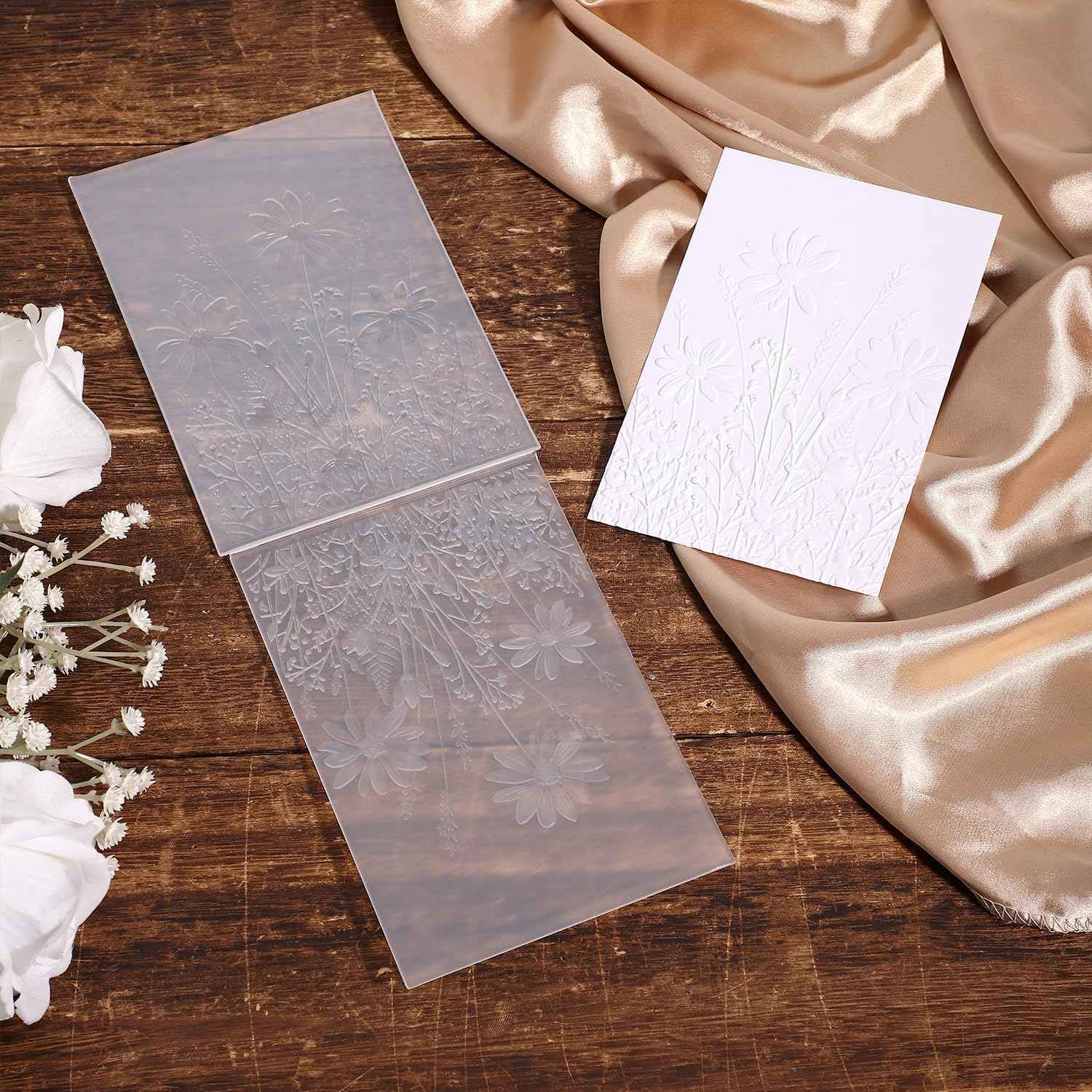 3D Embossing Folder, 5x7in Flower Leaf Background Plastic Embossing Folders for Card Making Embossed Template Plates for DIY Craft Tools Scrapbooking Paper Album Supplies