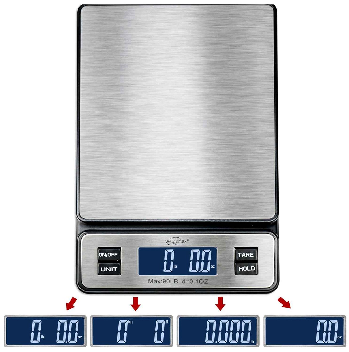 Weighmax W-2809 90 LB X 0.1 OZ Durable Stainless Steel Digital Postal Scale, Shipping Scale With AC adapter, 1 Pack