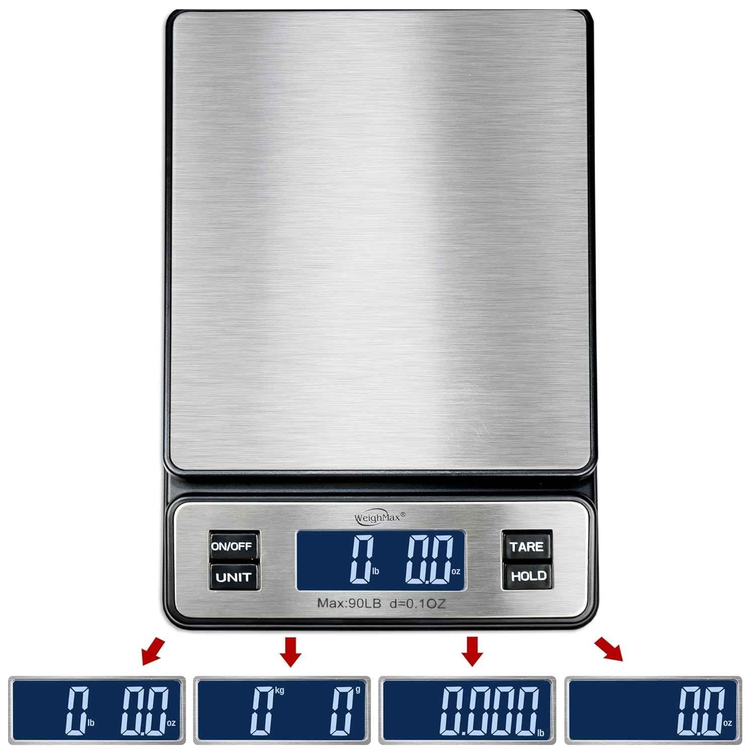Weighmax W-2809 90 LB X 0.1 OZ Durable Stainless Steel Digital Postal Scale, Shipping Scale With AC adapter, 1 Pack