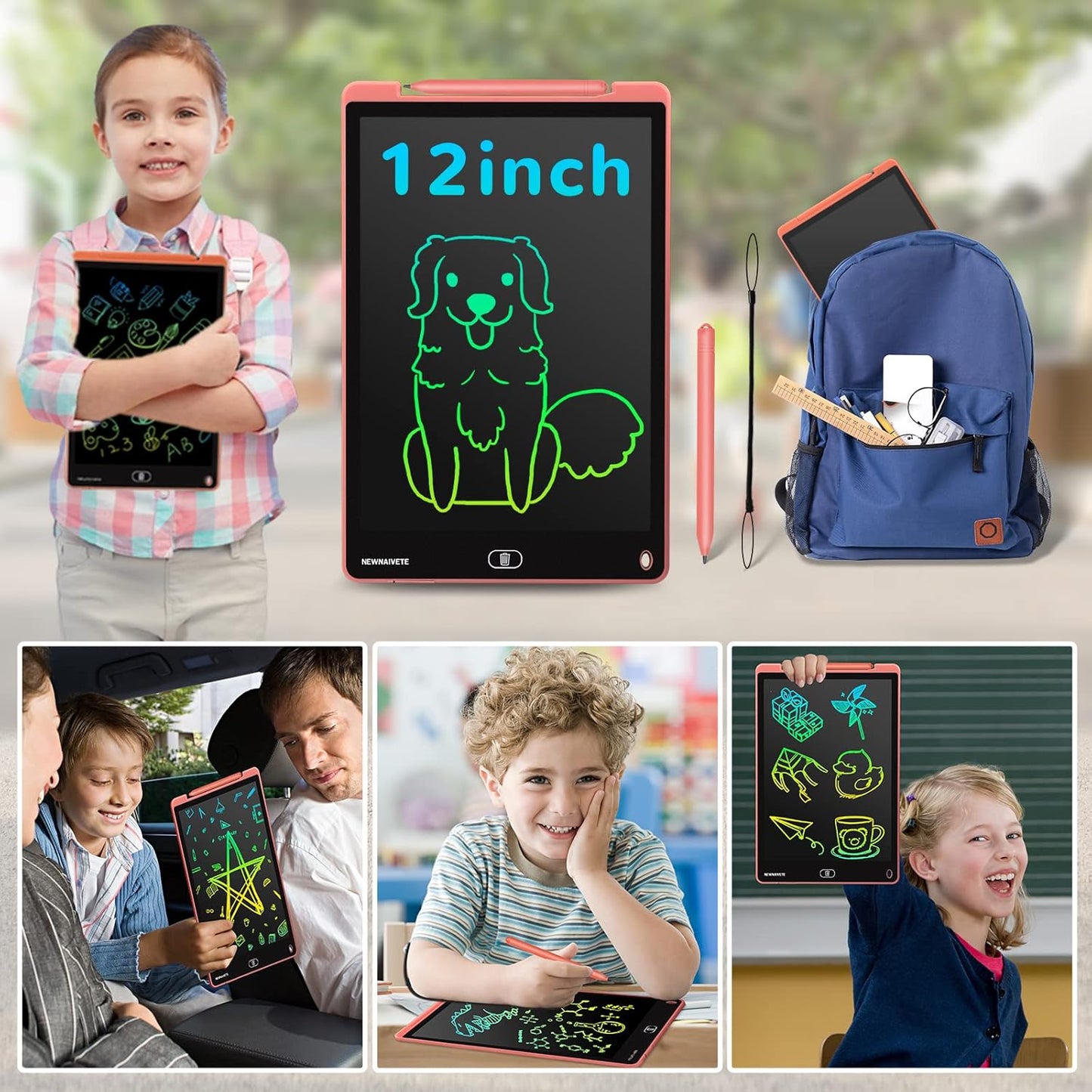 LCD Writing Tablet, 12 Inch Toddler Doodle Board, Colorful Drawing Tablet, Erasable Electronic Drawing Writing Pads, Educational Toys Gifts for Kids Age 3 4 5 6 7 8 Year Old Girls Boys