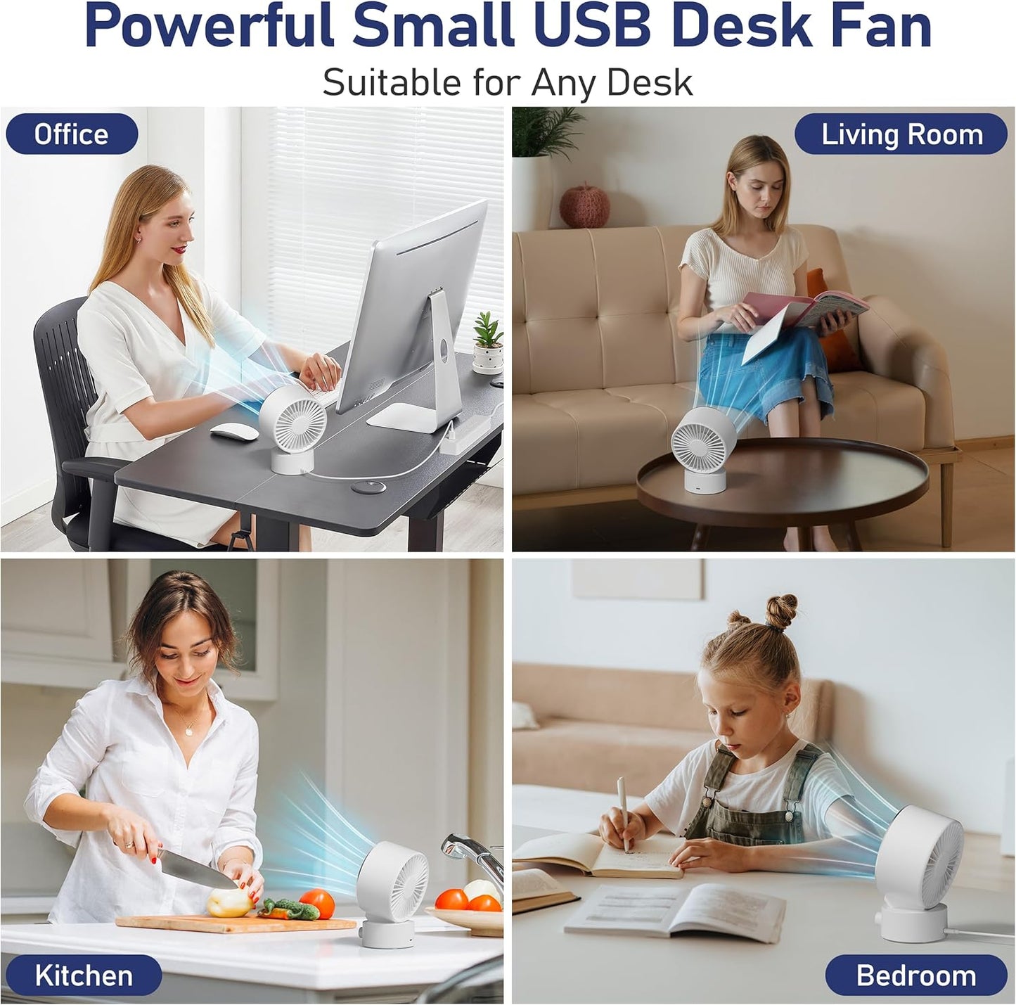 CIVPOWER Desk Fan Small Quiet: Table Fan Rechargeable with 1200mAh Battery & USB Powered, Portable for Office Desktop, Digital Display, 30° Tilt Adjustable, 100 Speeds, Gift for Women Men, White