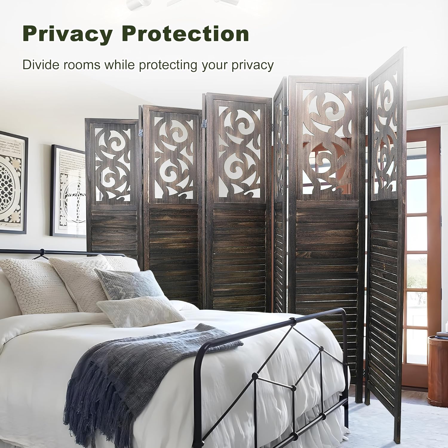 NicBex 8 Panel Room Divider,5.6FT Wood Carved Room Dividers,Folding Privacy Screens Portable Freestanding Partition Wall Dividers for Room Separation,Home Bedroom Office,Rustic Brown - Lumora Desk