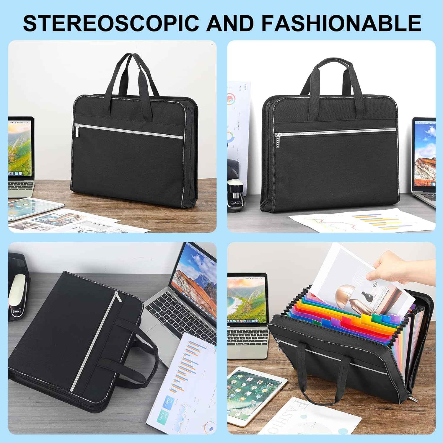 26 Pockets Expanding File Folder with Handle & Zipper, Portable A4/Letter Size Accordion File Organizer, Waterproof Document Organizer Bag for Office, School, Business Travel, Home - Black