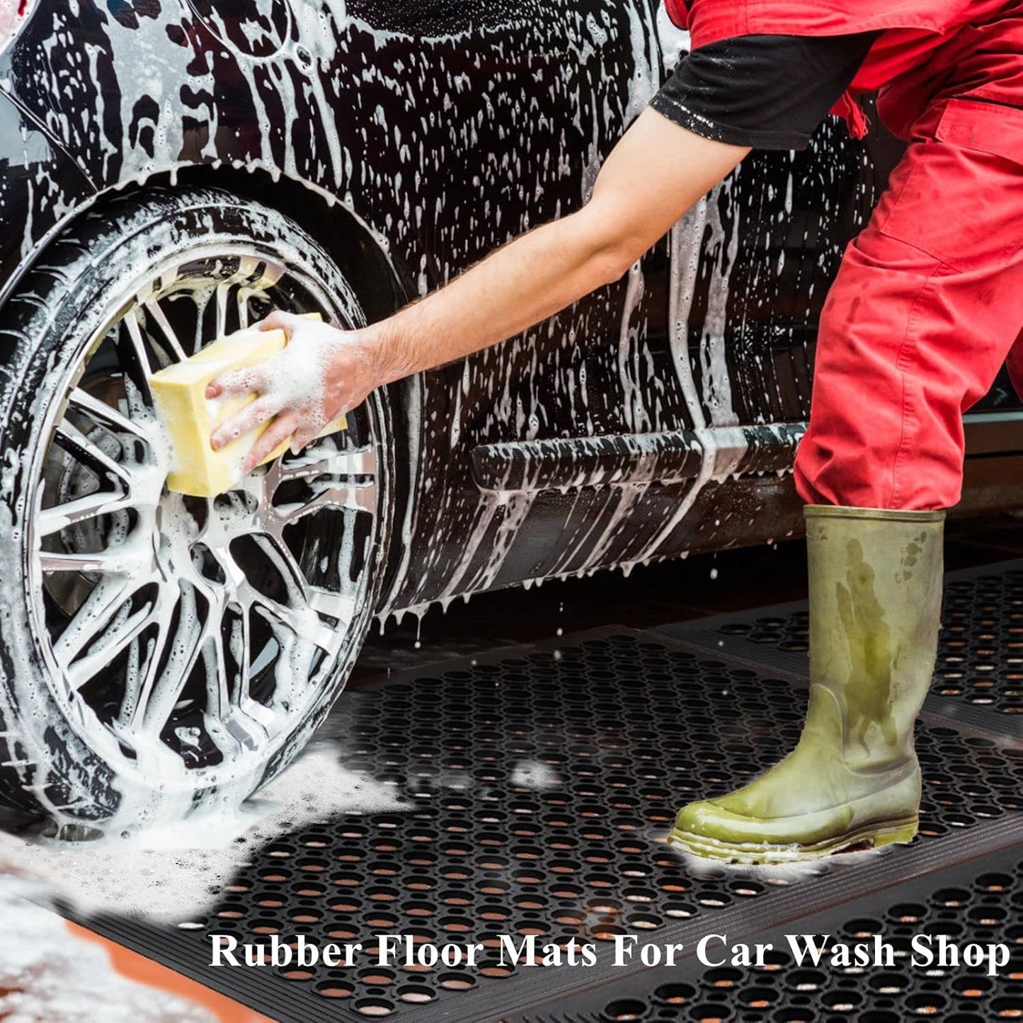 Out Door Rubber Floor Mats Anti Fatigue Restaurant Kitchen Rubber Drainage Mat Durable No Slip Bar Floor Mats Used for Indoor Outdoor Wet Area 24" x 36" Black - Lumora Desk