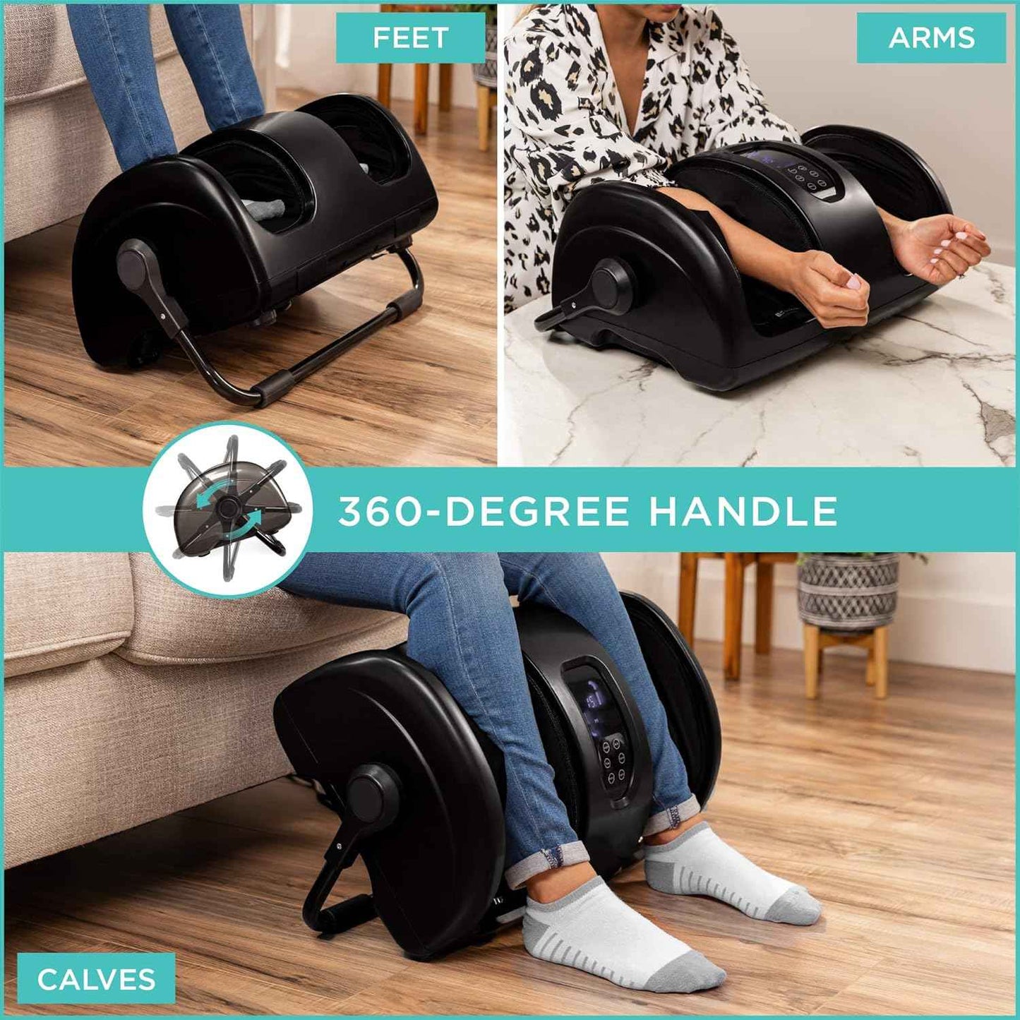 Best Choice Products Shiatsu Foot Massager with Heat for Plantar Fasciitis & Neuropathy, Kneading Foot & Calf Massager with Remote, 360° Adjustable Handle, Rolling & Compression Massage - Satin Black