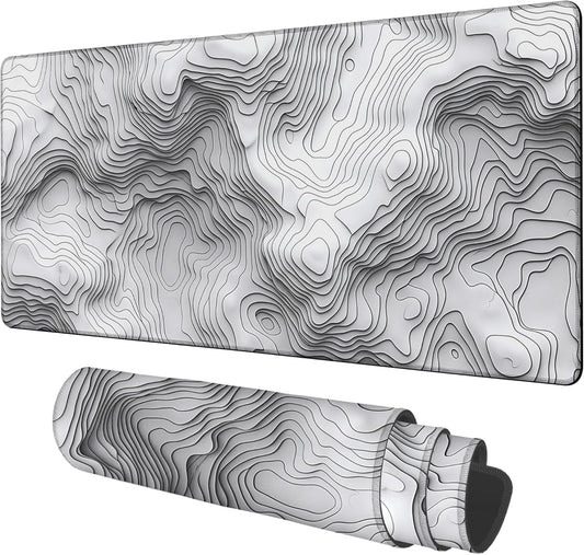 Large Mouse Pad Wave Lines Gaming Desk Pad Computer Keyboard Non-Slip Waterproof Mouse Mat with Rubber Base and Stitched Edges Entertainment Office Writing Desk Mat 35.4 x 15.7 Inches