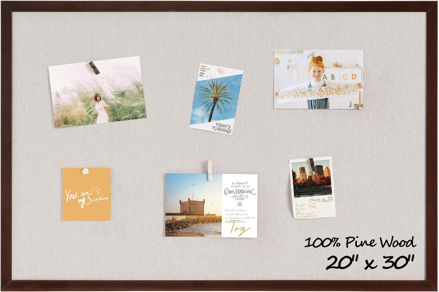 Fun Memories Cork Board Bulletin Board for Office, 20" x 30" Pine Wooden Framed Corkboard, Wall Mounted Notice Pin Board for School Home & Office, Dark Walnut - Lumora Desk