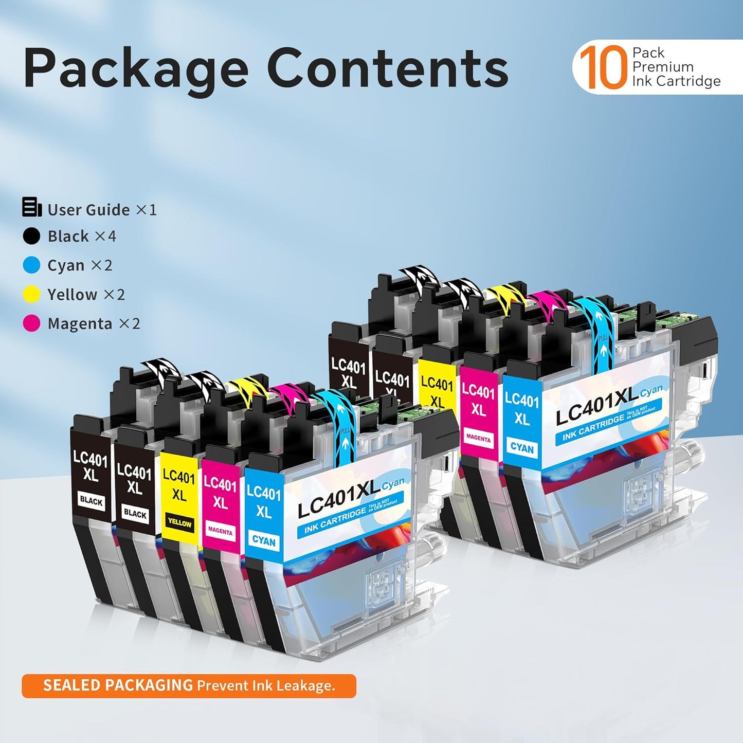 LC401XL LC401 Ink Cartridges Compatible for Brother Ink Cartridges LC401 XL to use with Brother MFC-J1010DW MFC-J1012DW MFC-J1170DW Printer Ink (10 Pack, 4 Black 2 Cyan 2 Magenta 2 Yellow)