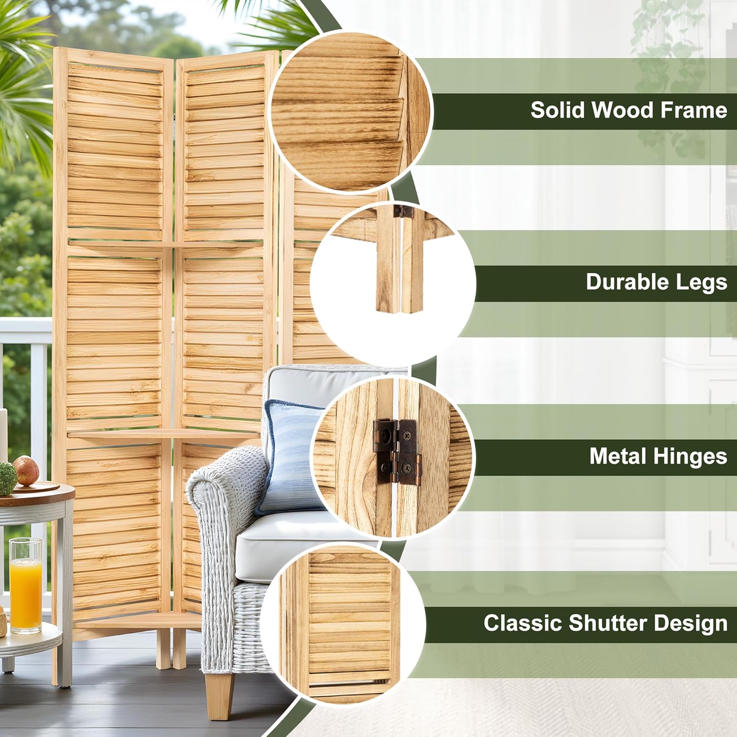 NicBex 6 Panel Room Divider,5.6FT Wood Carved Room Dividers with Display Shelves Folding Privacy Screens Portable Freestanding Partition Wall Dividers for Room Separation, Bedroom Office,Natural Wood - Lumora Desk