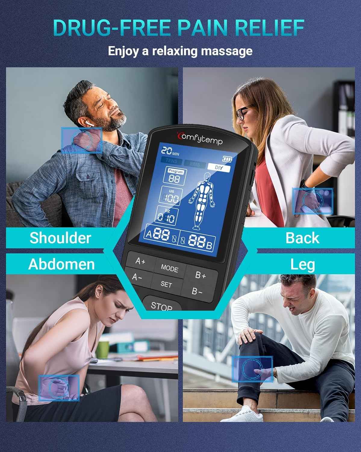 Comfytemp TENS Unit Muscle Stimulator for Pain Relief, FSA Eligible TENS Machine - 24 Modes & DIY, HSA Dual Channel EMS Unit for Back Neck Shoulder Electronic Pulse Massager, Fathers Day Gift, 10 Pads