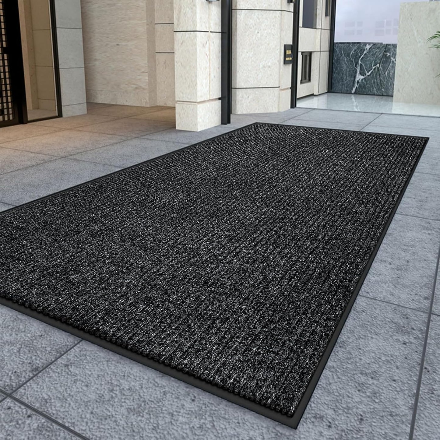 Kuyal Front Door Mat, 2'x6' Indoor Outdoor Entrance Mat, Commercial Floor Mats Inside Outside Entrance, Heavy Duty Durable Welcome, Rubber Backing Non Slip Outdoor Mats for Entryway,Black