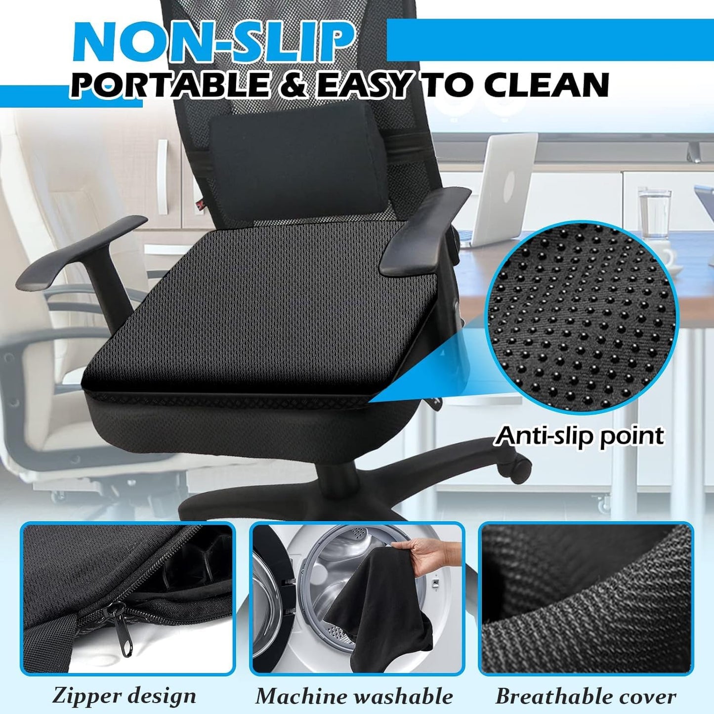 20" Gel Seat Cushion for Long Sitting Pressure Relief - Jumbo & Thick Gel Cushions for Office Chairs - Tailbone Pain Relief Cushion, Sciatica & Back Support, Wheelchair Cushions & Car Seat Cushion