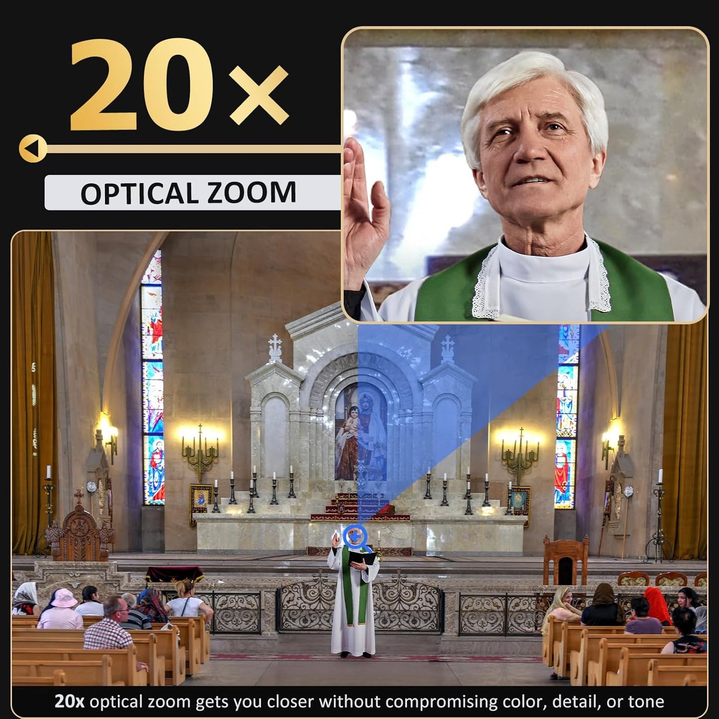 NexiGo PTZ Camera 20X Optical Zoom with PoE HDMI/3G-SDI/USB/LAN IP Streaming Outputs, Auto AI Tracking for Video Conferencing Live Streaming Meeting Church Services Worship Skype Zoom Teams OBS