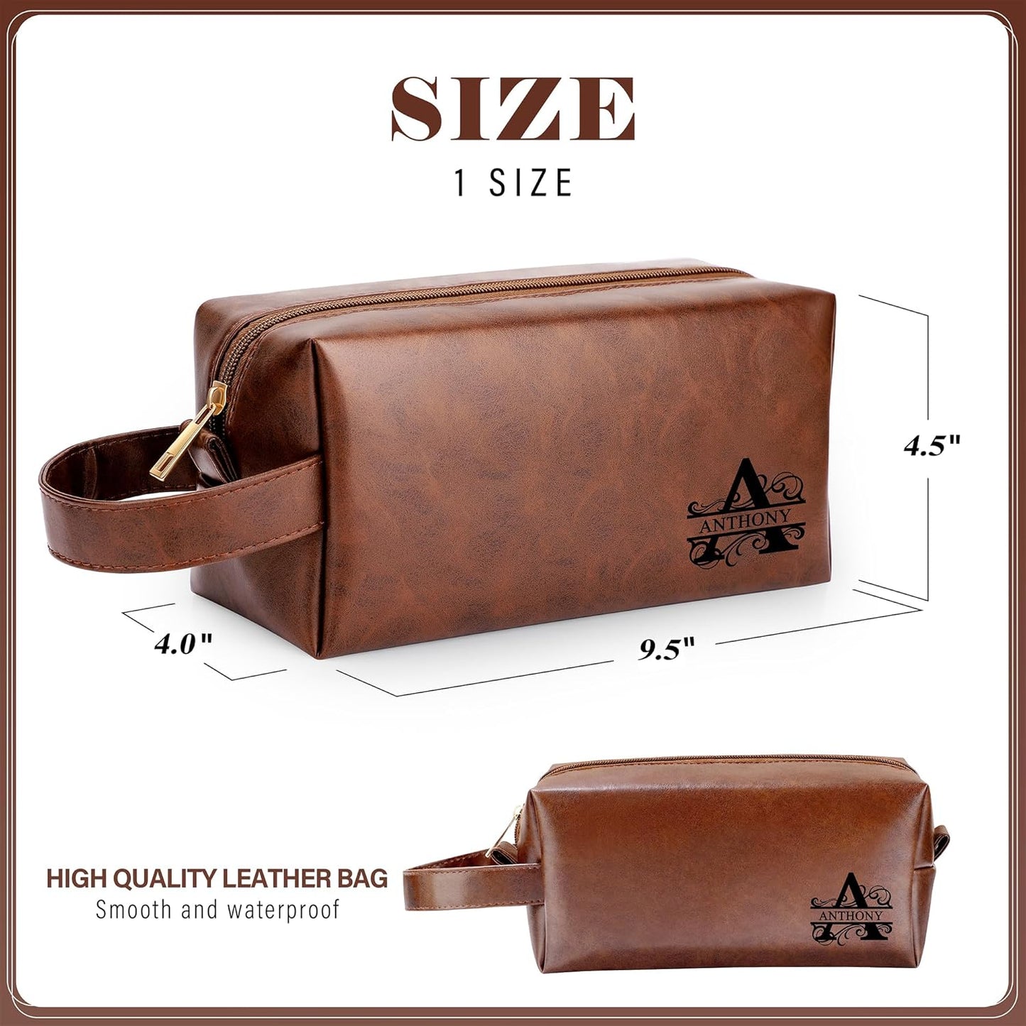 Mitchell Anniversary Birthday Christmas Valentines Fathers Day Ideas Gifts for Husband Dad Grandpa Brother Son from Wife Daughter, Leather Travel Toiletry Bag Gifts for Men
