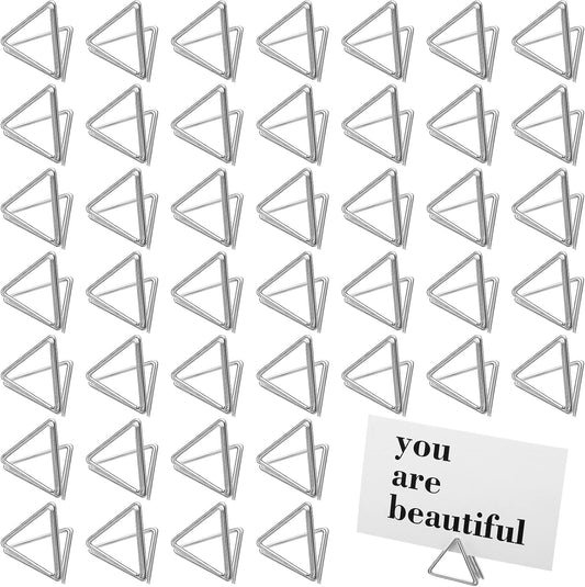 100 Pcs Triangle Shape Table Number Holders - Wedding & Party Mini Name Card Holders - Silver