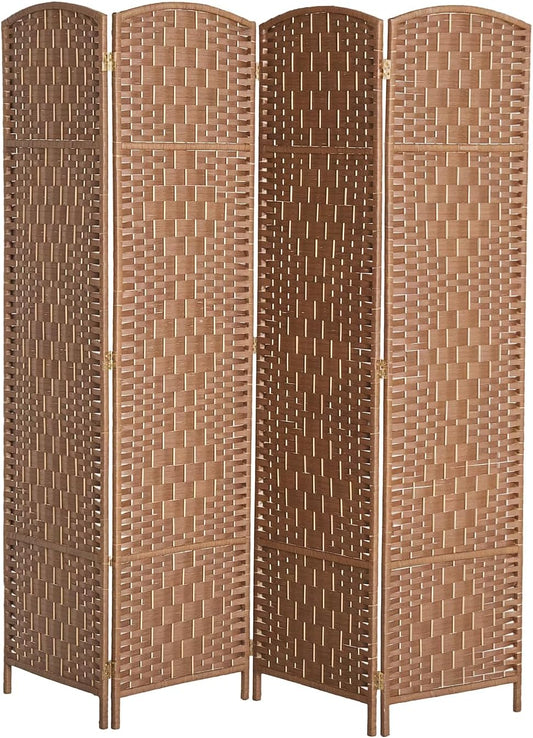 HOMCOM Room Divider 4 Panels Folding Privacy Screen 6FT Tall Portable Wicker Weave Partition Wall Divider for Bedroom Home Office, Natural Wood - Lumora Desk