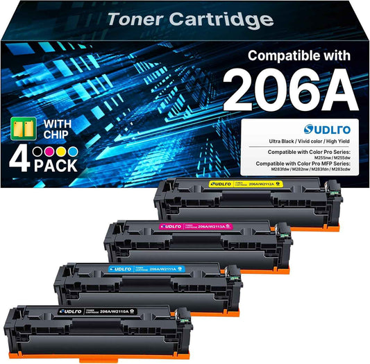 206A Toner Replacement for HP 206A Toner Cartridges 4 Pack - 206X Toner Compatible with HP Color Laserjet MFP M283fdw Toner Cartridges M283cdw M283fdn M282nw , Pro M255dw M283 Printer Ink W2110A 206A