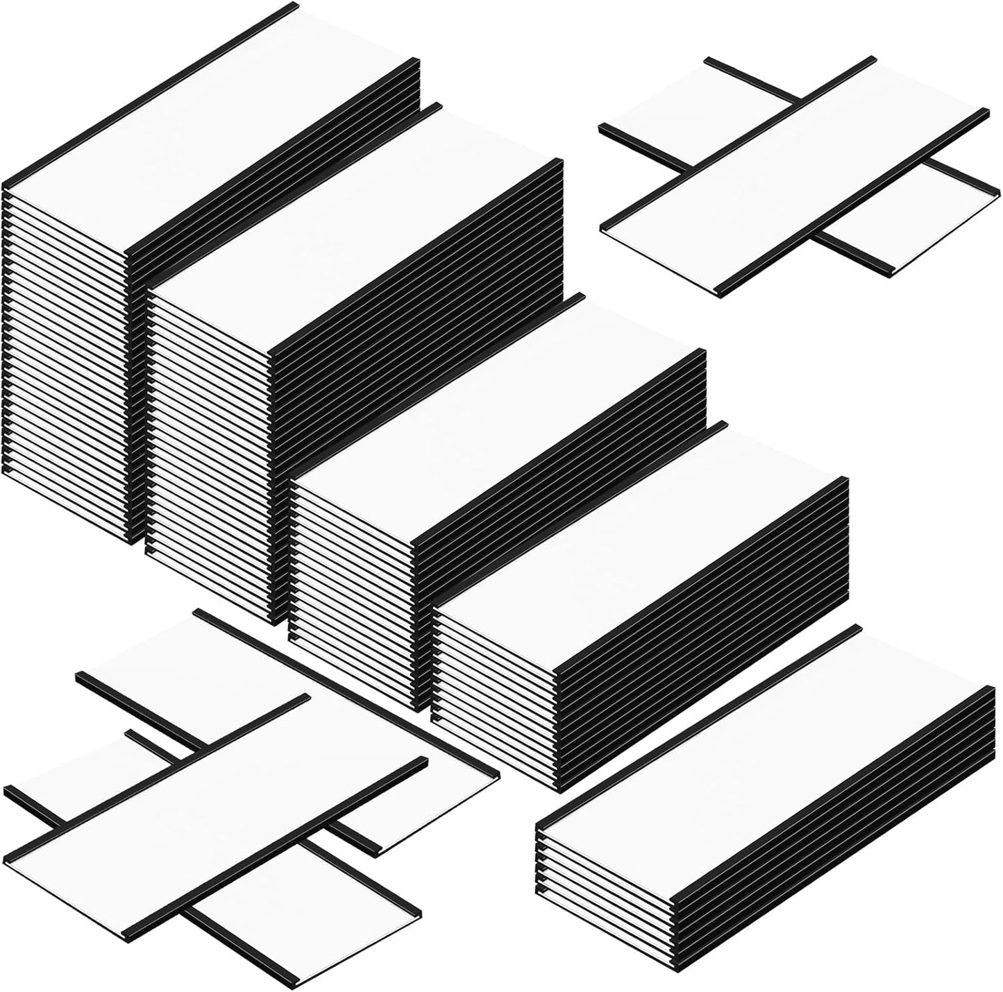 100 Pcs 6" x 2" Magnetic C Channel Label Holders with Replacement White Paper and Clear Plastic Films, Magnetic Cards Name Tags for Rack Shelf Warehouse Labels Accessories