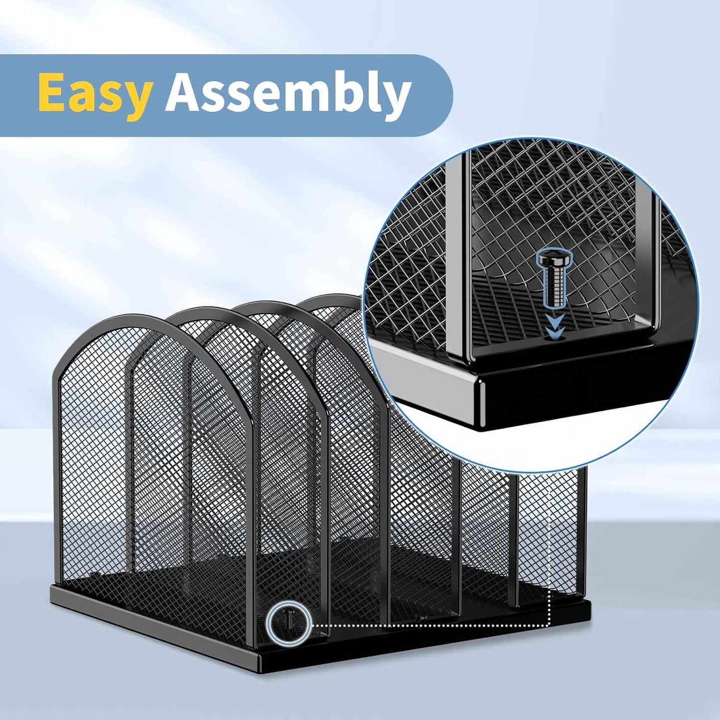 Gawerk 5-Section Vertical Desktop Organizer, 5-Section Mesh File Folder Stand Sorter for Office Home Classroom Organization (1, Black)