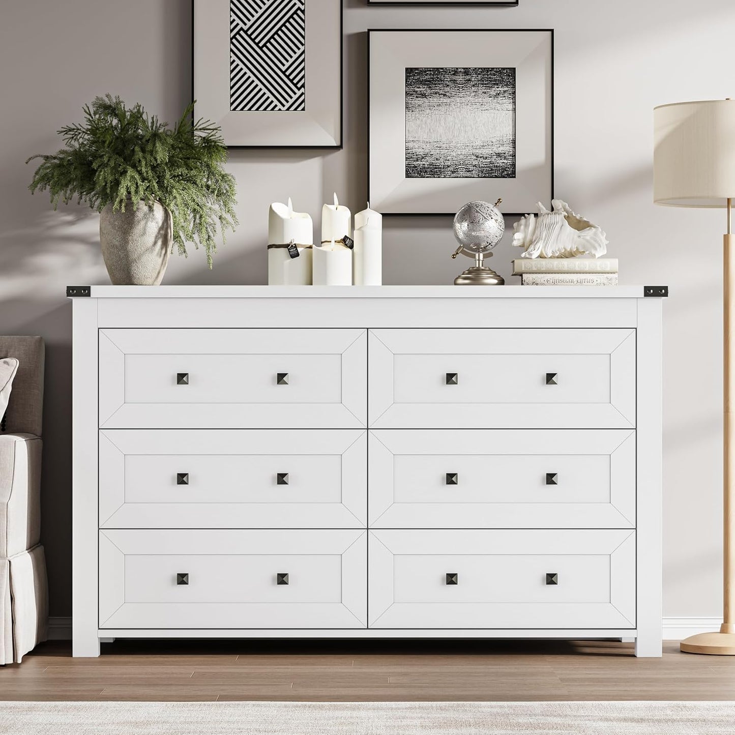 6-Drawer Dresser, Modern Wooden Storage Chest of Drawers, Dresser TV Stand, Wood Drawer Organizer with Metal Handles for Bedroom, Living Room, Hallway