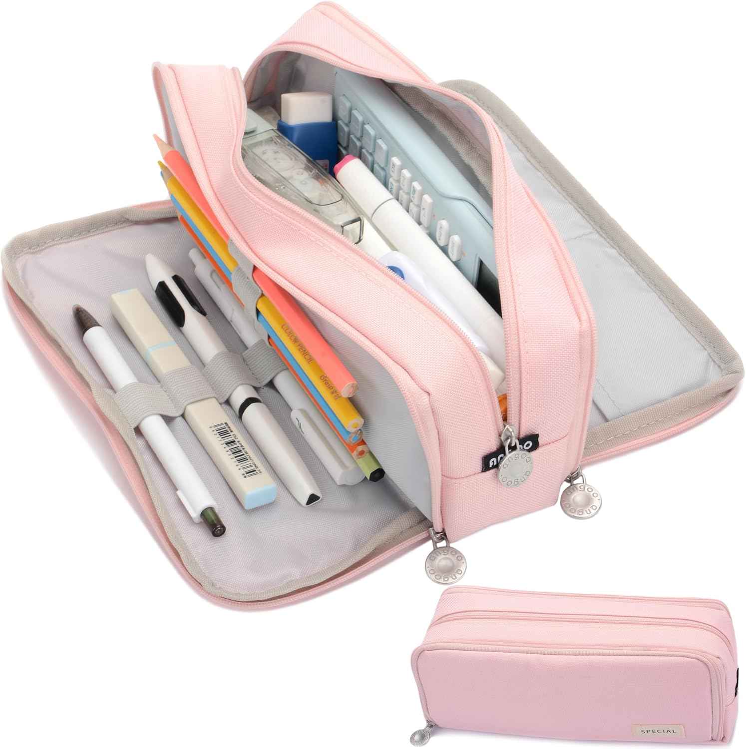 Large Capacity Special Aesthetic Pencil Case Organizer with 3 Compartments, Big Preppy School Pencil Pouch Bag for Girls Women Adults, Pencil Holder Pen Pouch Cases (Pink 1)