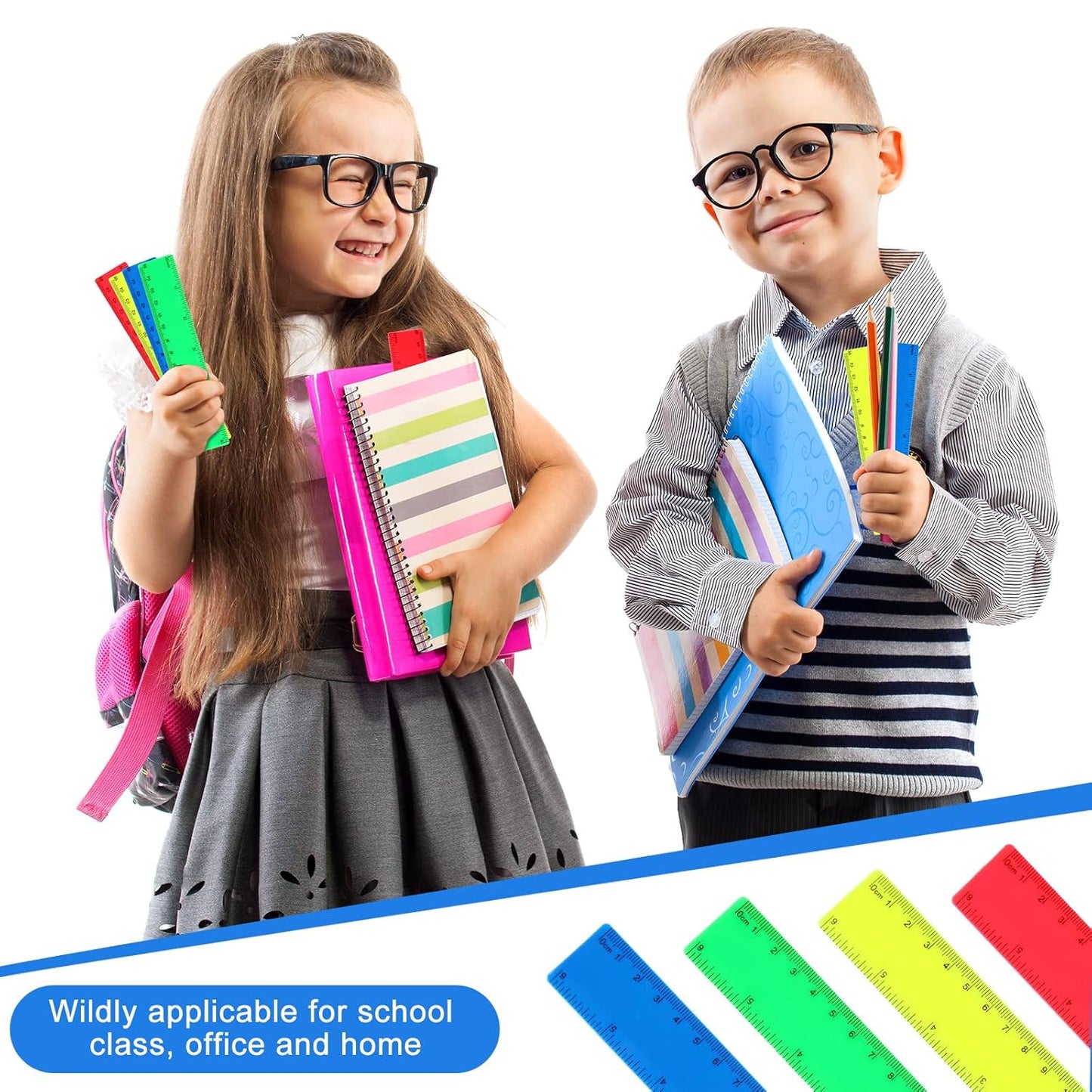 Zonon 100 Pcs 6 Inch Rulers Bulk Plastic Flexible Small Straight Rulers with Inches and Centimeters First Day of School Gift for Students Back to School Office Supplies(Bright Color, Opaque)