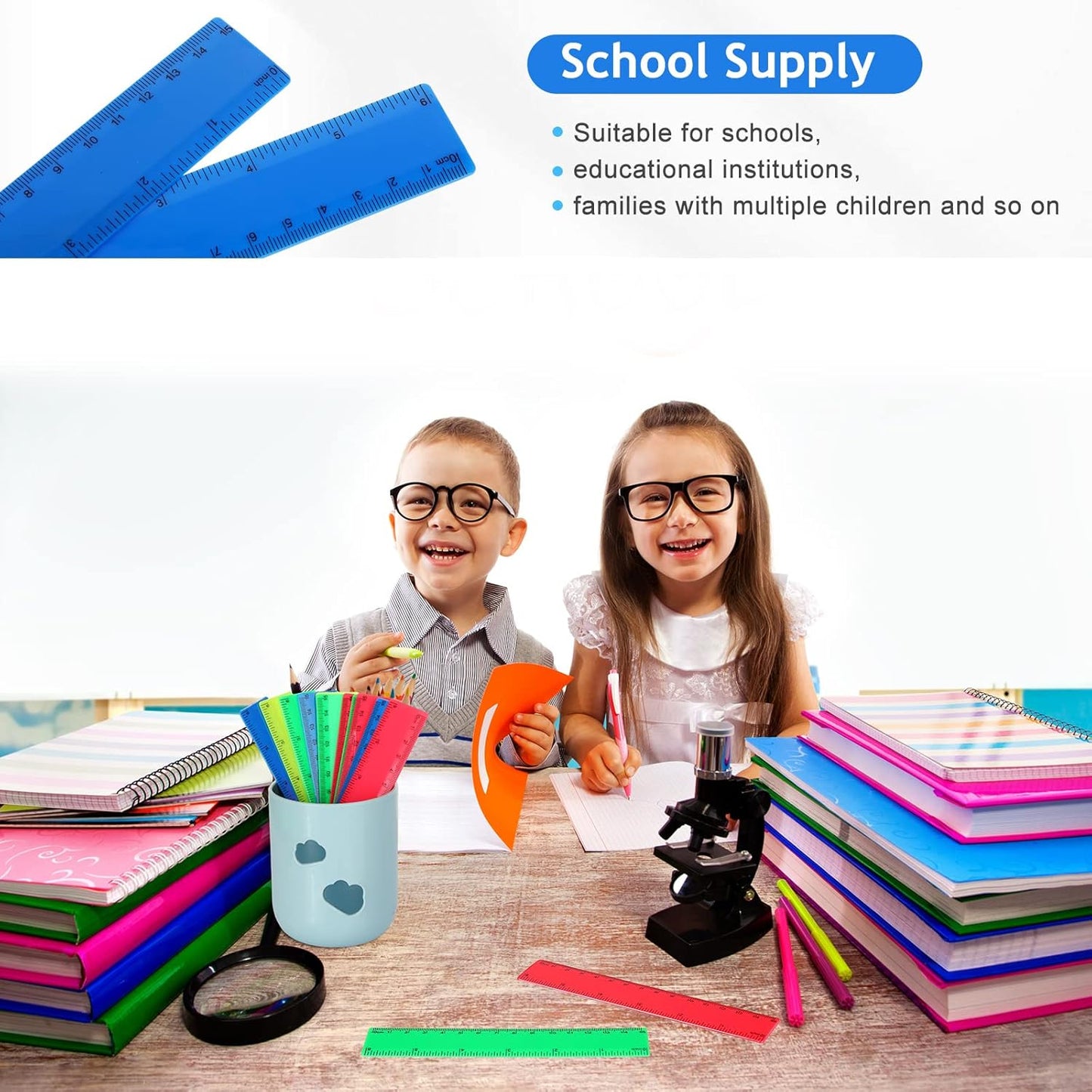Zonon 500 pcs Rulers Bulk Plastic Flexible Straight Rulers with Inches and Centimeters First Day of School Gift for Students Back to School Office Supplies (Opaque Bright Color,6 Inch)