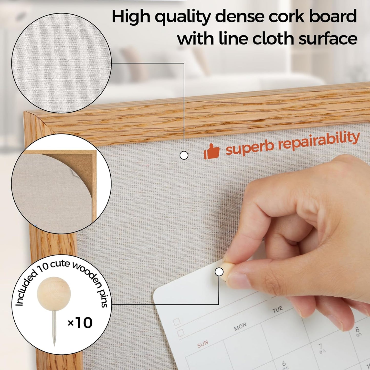 Fun Memories Cork Board Bulletin Board for Office, 20" x 30" Oak Wooden Framed Corkboard, Wall Mounted Notice Pin Board for School Home & Office, Natural Wood - Lumora Desk