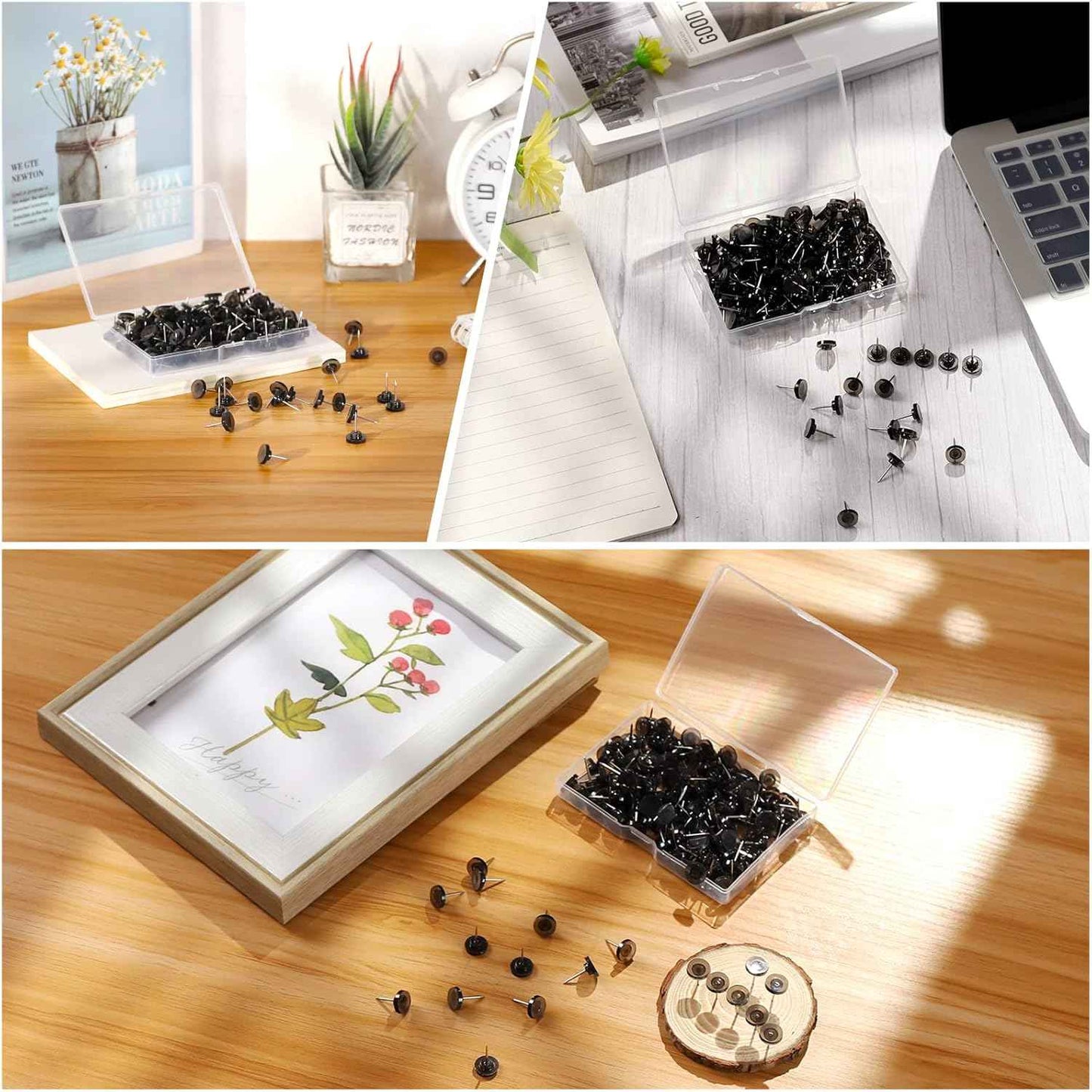 150 PCS Push Pins, Standard Plastic Head Steel Point Black Thumb Tacks for Wall, Plastic Round Head for Bulletin Boards, Fabric Markers, Crafts and Office Organization (Black)