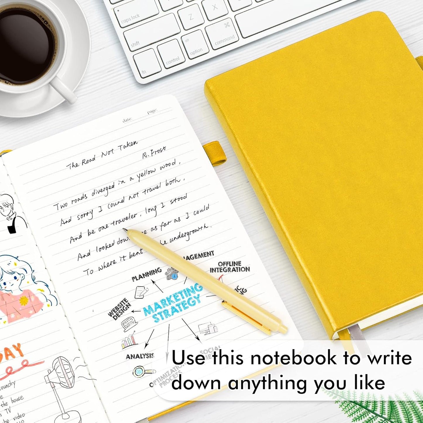 feela 8 Pack Journal Notebook Bulk for School, Hardcover Business Notebooks Classic Ruled Lined Journals with Pen Holder for Work Note Taking, with 8 Black Pens, 120 GSM, 5.1”x8.3”, A5, Yellow