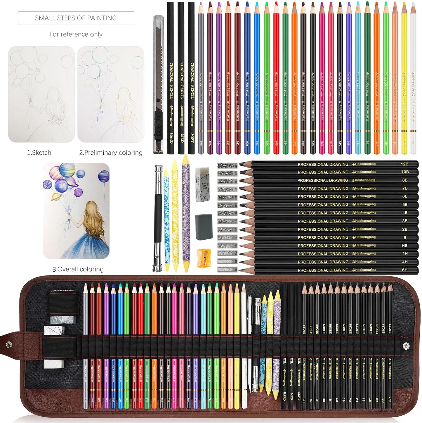 Sketch & Drawing Art Pencil Kit 52 Piece Set, 24 Color Pencil for Coloring Books, Pencil of Graphite & charcoal, 3-color Sketchbook, coloring book Etc, Art Supply Ideal for Adult Student Beginner Teen