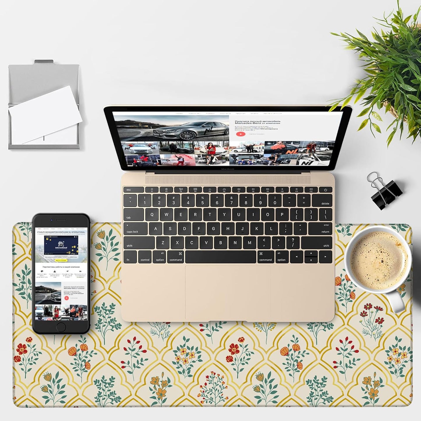 Large Mouse Pad Decorative Floral Gaming Desk Pad Computer Keyboard Non-Slip Waterproof Mouse Mat with Rubber Base and Stitched Edges Entertainment Office Writing Desk Mat 35.4 x 15.7 Inches