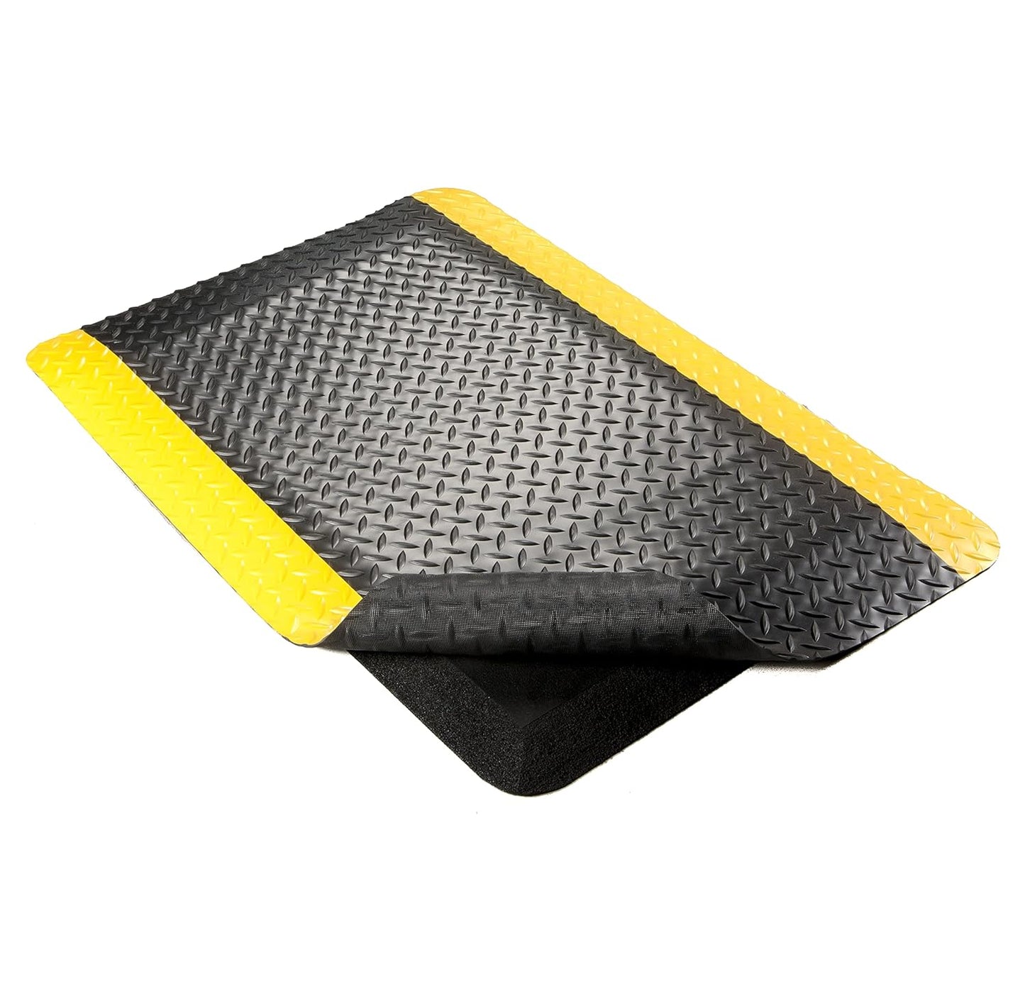 Wearwell 414.1516x3x58BYL Diamond-Plate SpongeCote UltraSoft Mat, 58' Length x 3' Width x 15/16" Thick, Black with Yellow
