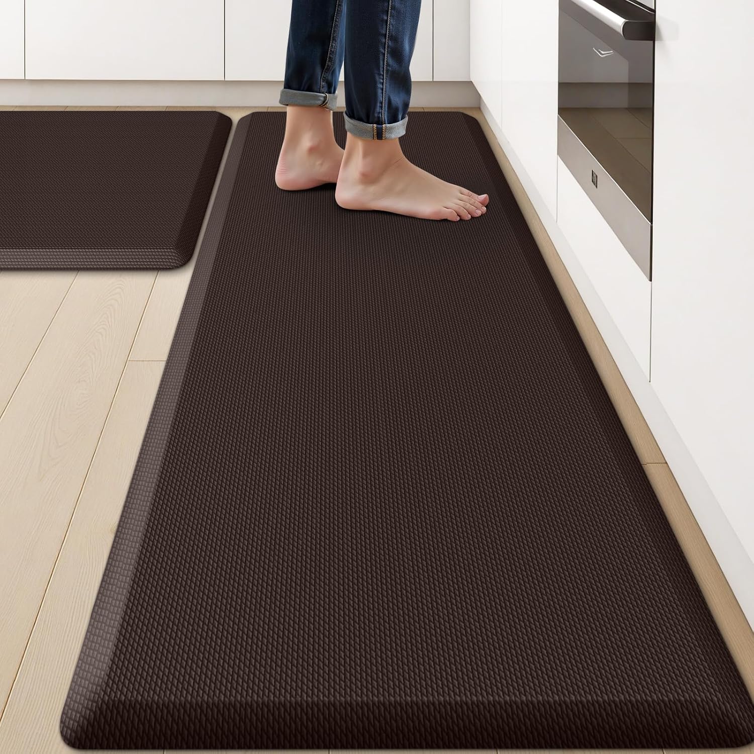 KitchenClouds 2PCS Kitchen Rugs Cushioned Anti-Fatigue Non-Slip Waterproof Kitchen Mat Comfort Foam Standing Mat for Floor Office Sink Laundry (Chocolate) - Lumora Desk