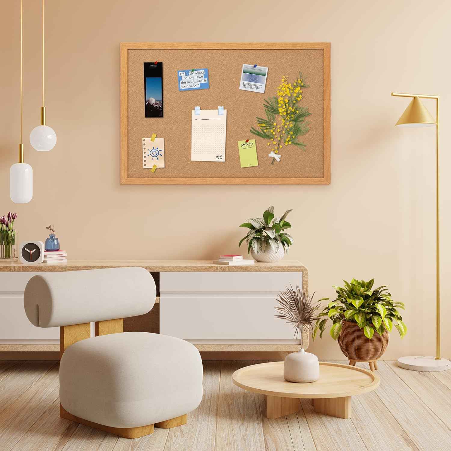 Board2by 2 Pack Cork Board Bulletin Board 24 x 36, Wood Framed Corkboards for Wall Decor, Hanging Office Message Board, Large Wall Mounted Notice Pin Board with 30 Push Pins for School, Home & Office